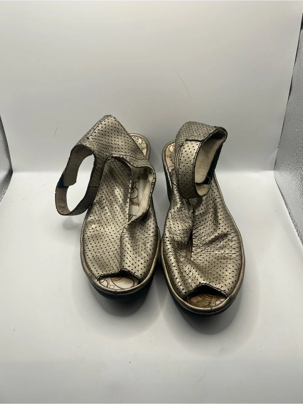 Fly London Metallic Gold Wedge Sandals